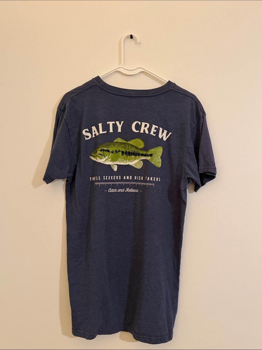 Salty Crew Navy Tee with Lime Green Fish Graphic